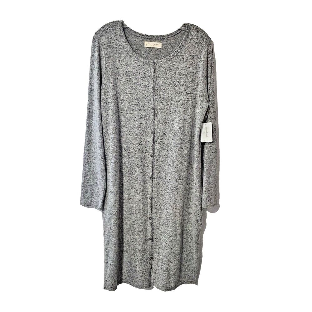 Lucky Brand Round Sweater Dress Charcoal Grey Sz Large Knee Length‎ Fall NEW